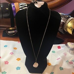 Vintage? Rose quartz? Pendant Necklace and screwback earring set